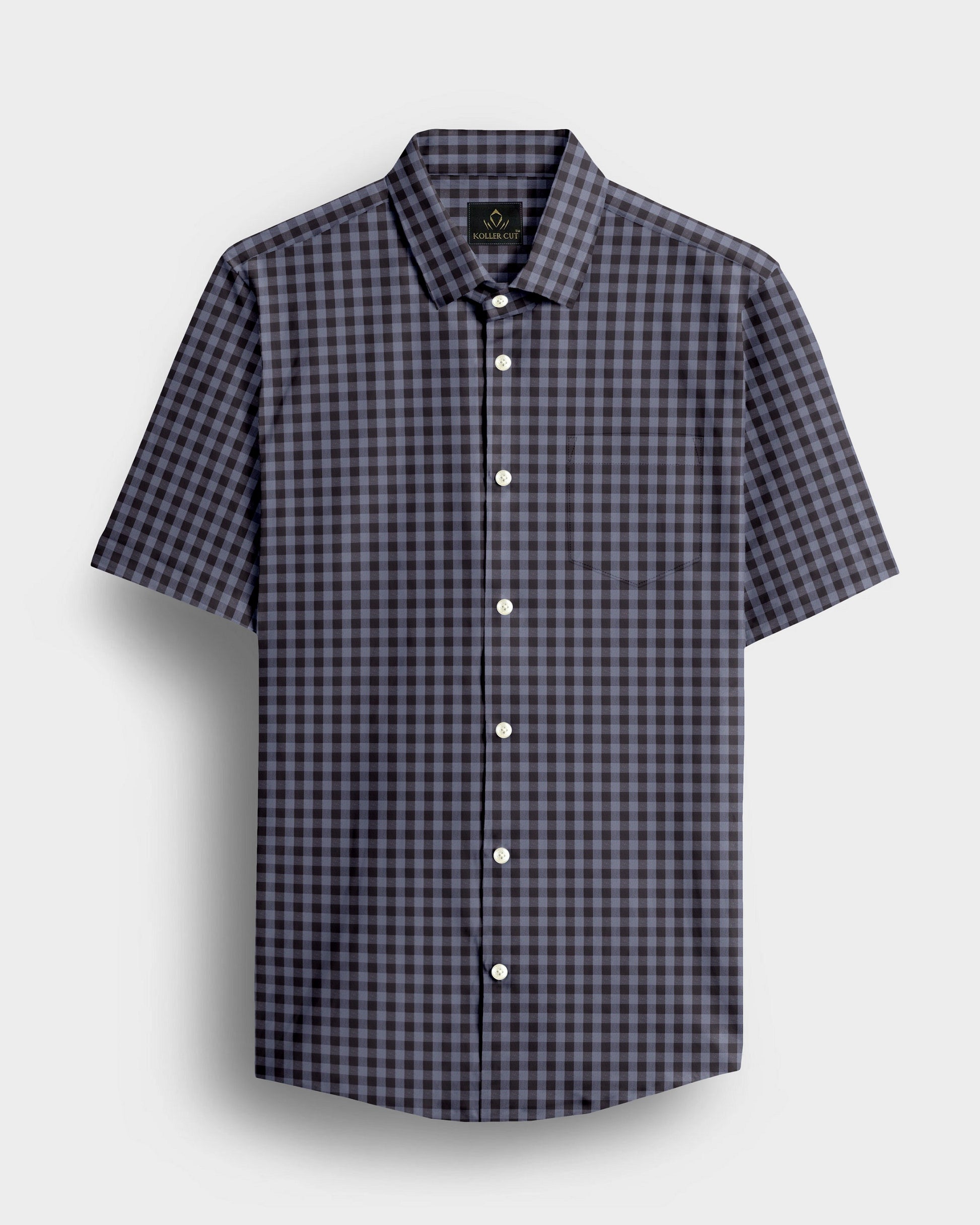 Niagara Blue and Mulch Brown Gingham Checks 2 ply Cotton Shirt
