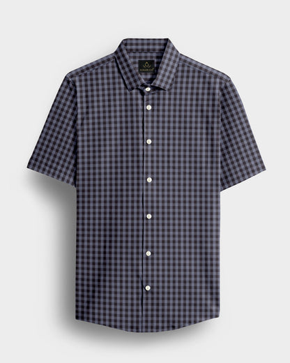 Niagara Blue and Mulch Brown Gingham Checks 2 ply Cotton Shirt
