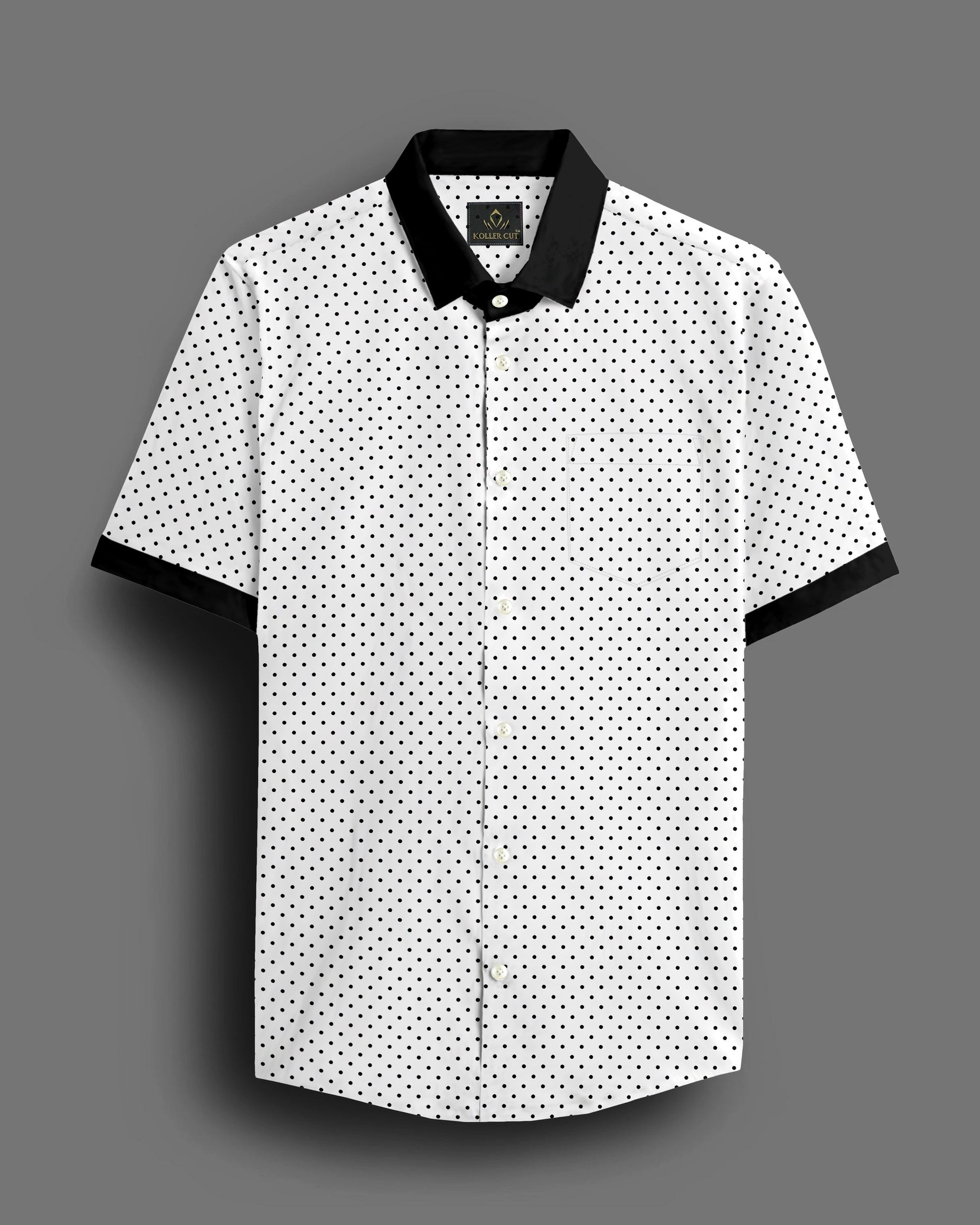 Milk White and Jet Black Polka Dots Printed Designer Cotton Shirt