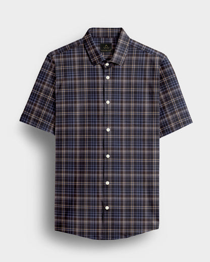 Chestnut Brown with Minimal Grey and Semolina Cream Checks 2 Ply Giza Cotton Shirt