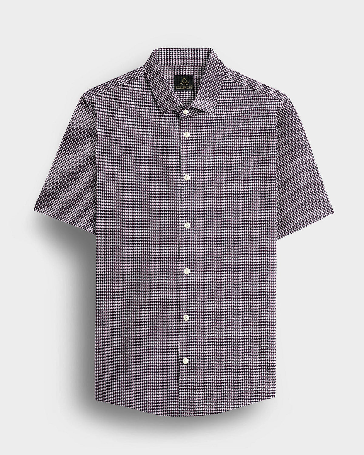 White with Obsidian Black and Garnet Red Hounds Tooth Checks 2 ply Giza Cotton Shirt