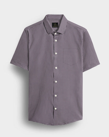 White with Obsidian Black and Garnet Red Hounds Tooth Checks 2 ply Giza Cotton Shirt