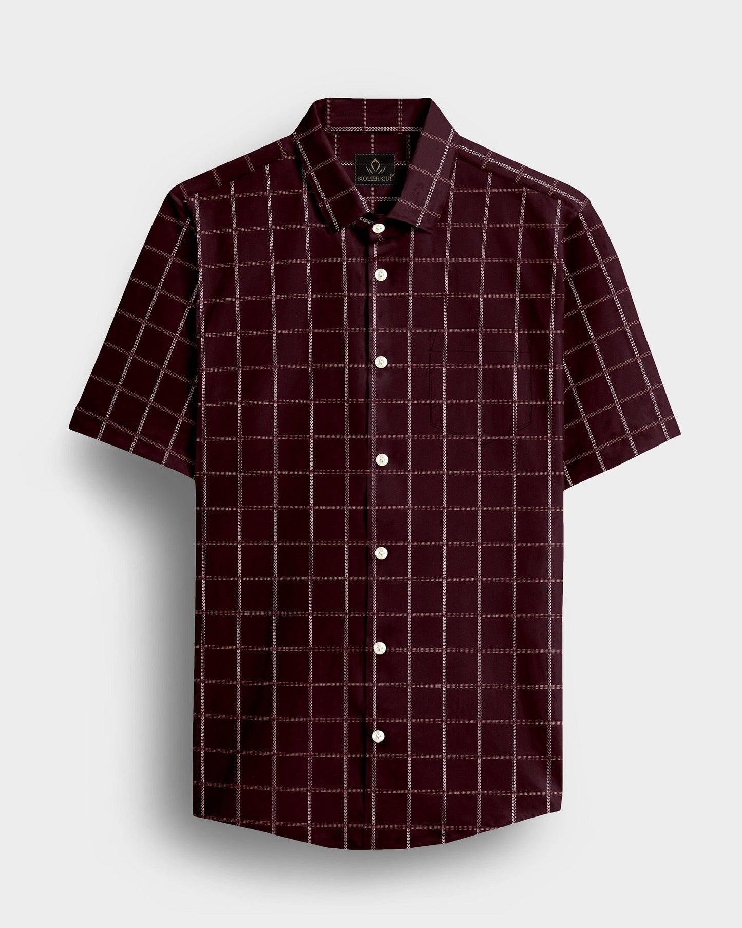Huckleberry Maroon with White and Argan Brown Dash Checks Cotton Shirt