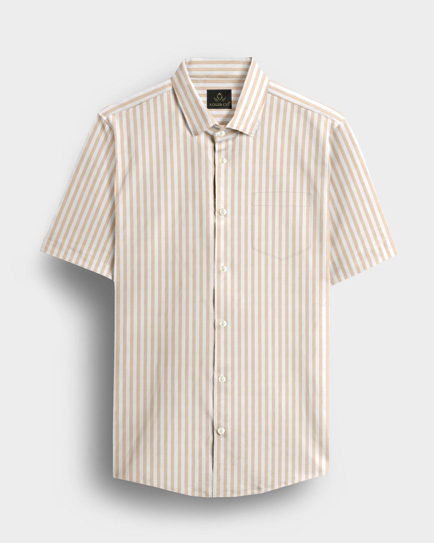 White and Tapioca Cream Candy Stripes Oxford Cotton Shirt