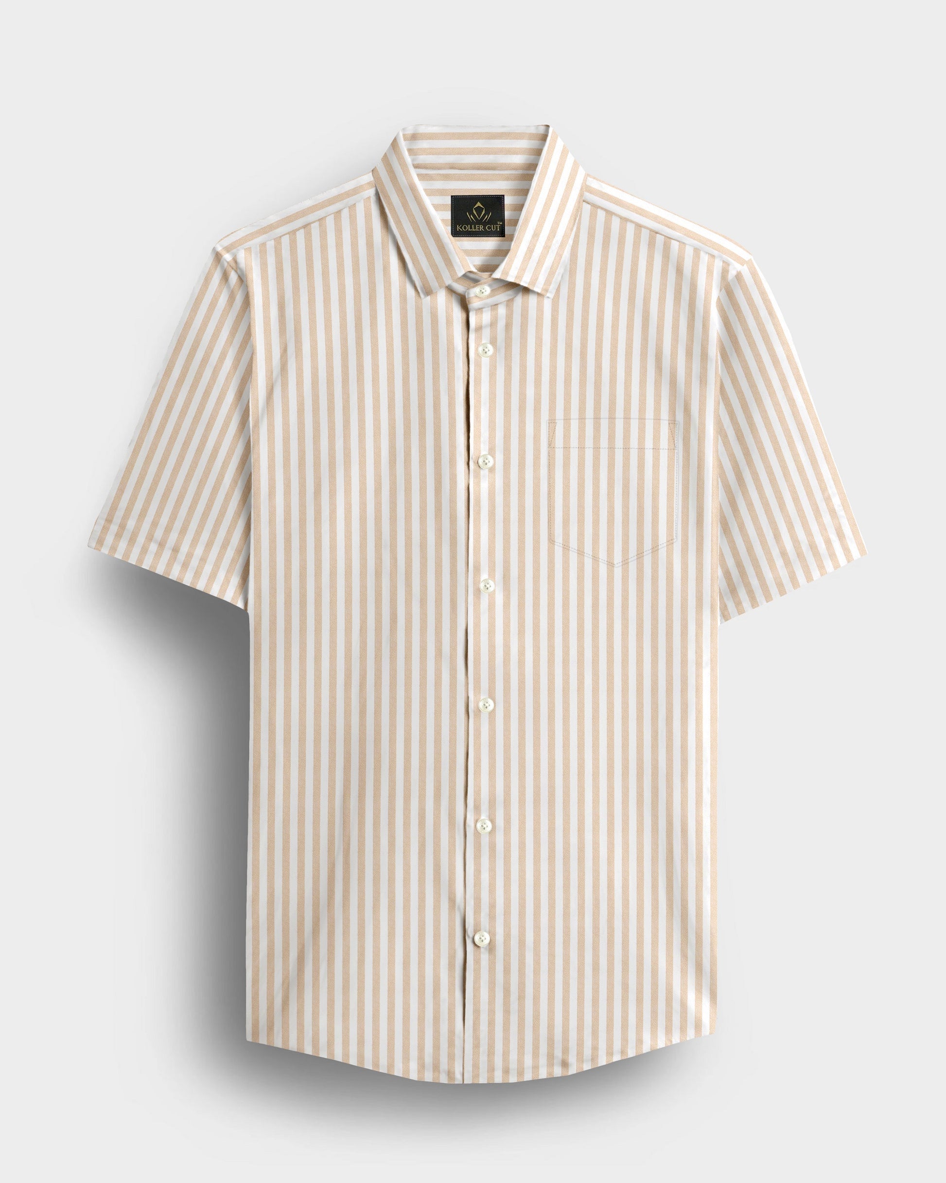 White and Tapioca Cream Candy Stripes Oxford Cotton Shirt