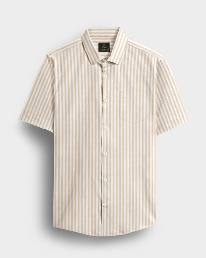 White and Tapioca Cream Candy Stripes Oxford Cotton Shirt