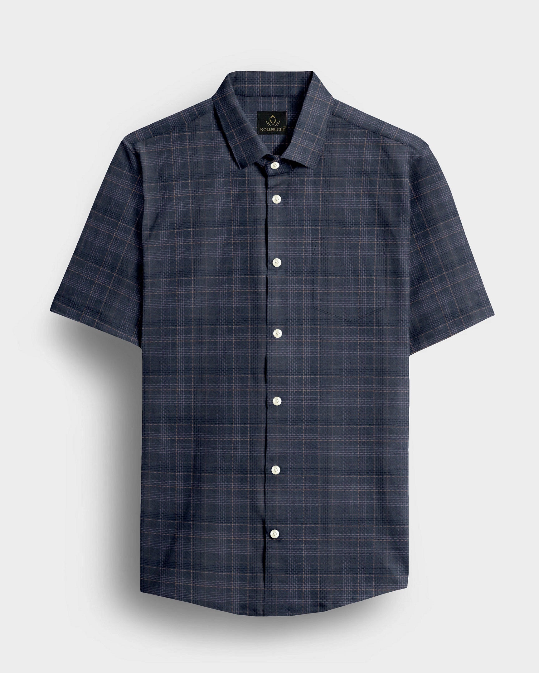 Charcoal Grey With Parsnip Yellow and Pearl Pink Windowpane Checks 2 ply Giza Cotton Shirt