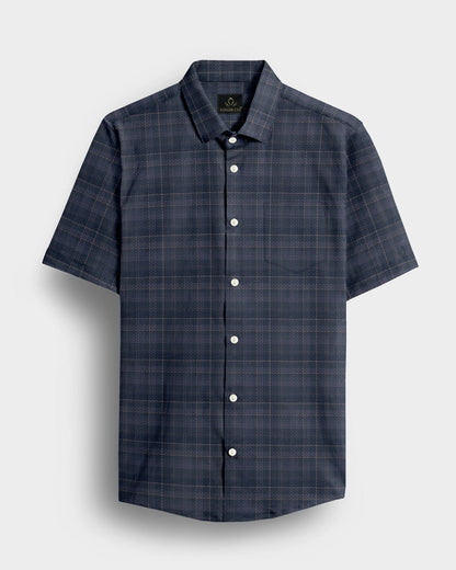 Charcoal Grey With Parsnip Yellow and Pearl Pink Windowpane Checks 2 ply Giza Cotton Shirt