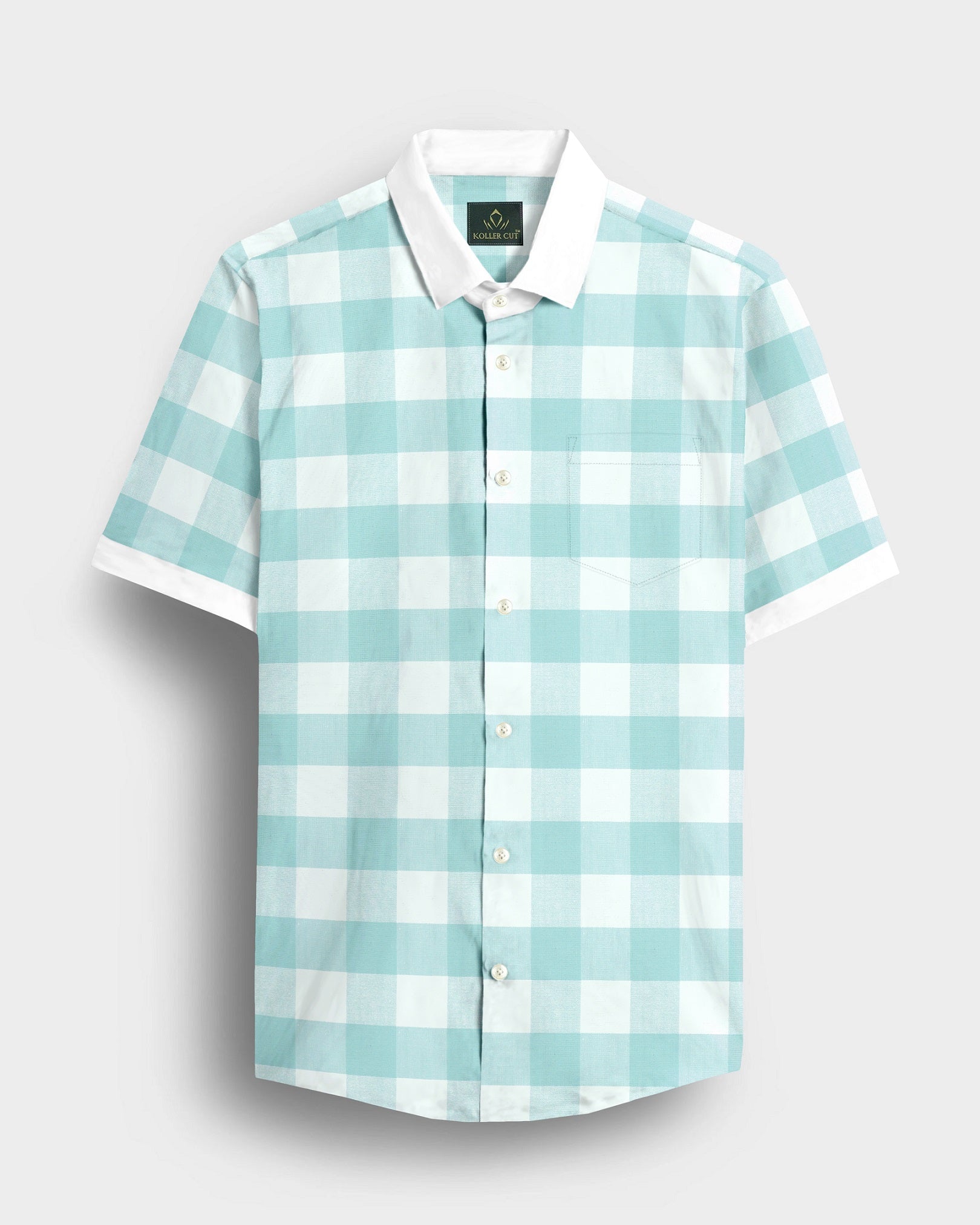 White and Turquoise Blue Buffalo Chekcs Oxford Designer Cotton Shirt
