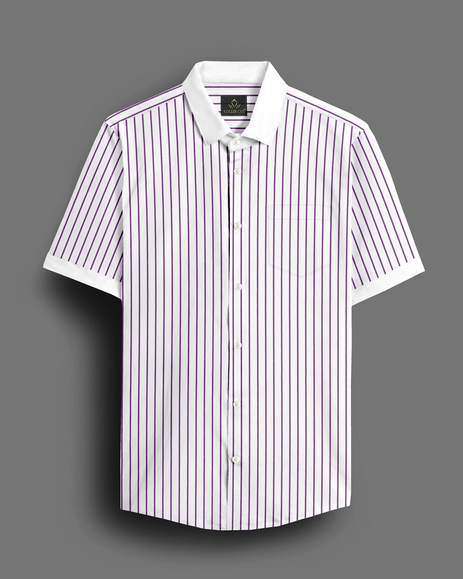 White and Dahlia Purple Stipes Designer Cotton Shirt