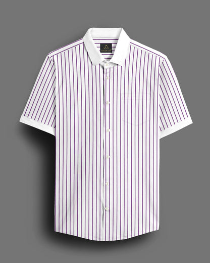 White and Dahlia Purple Stipes Designer Cotton Shirt