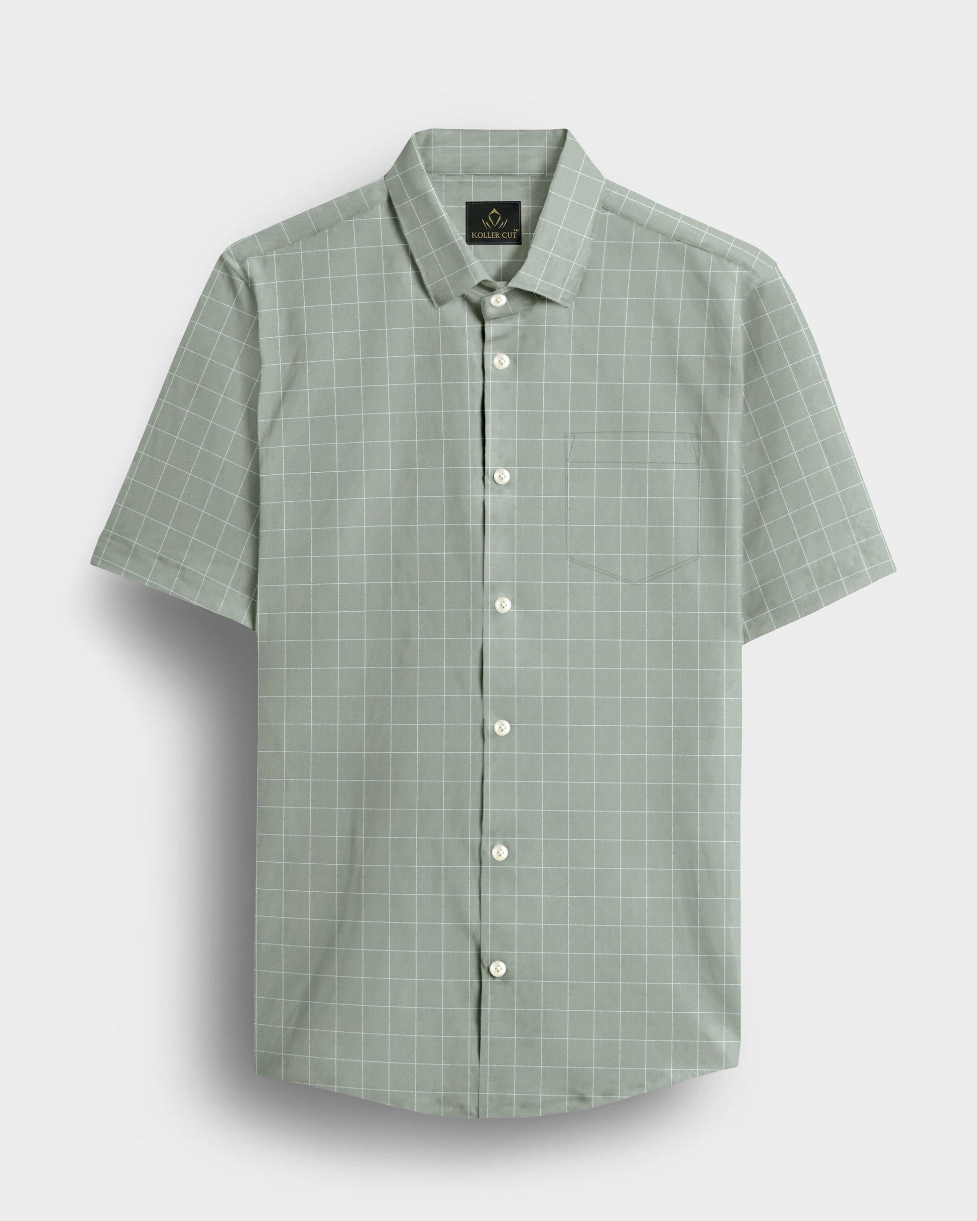 Pistachio Green and Salt White Graph Checks Cotton Shirt 