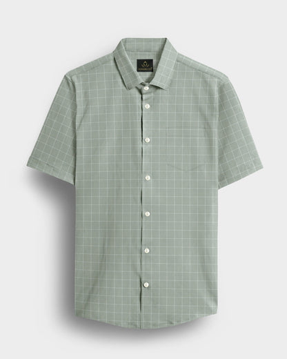 Pistachio Green and Salt White Graph Checks Cotton Shirt 