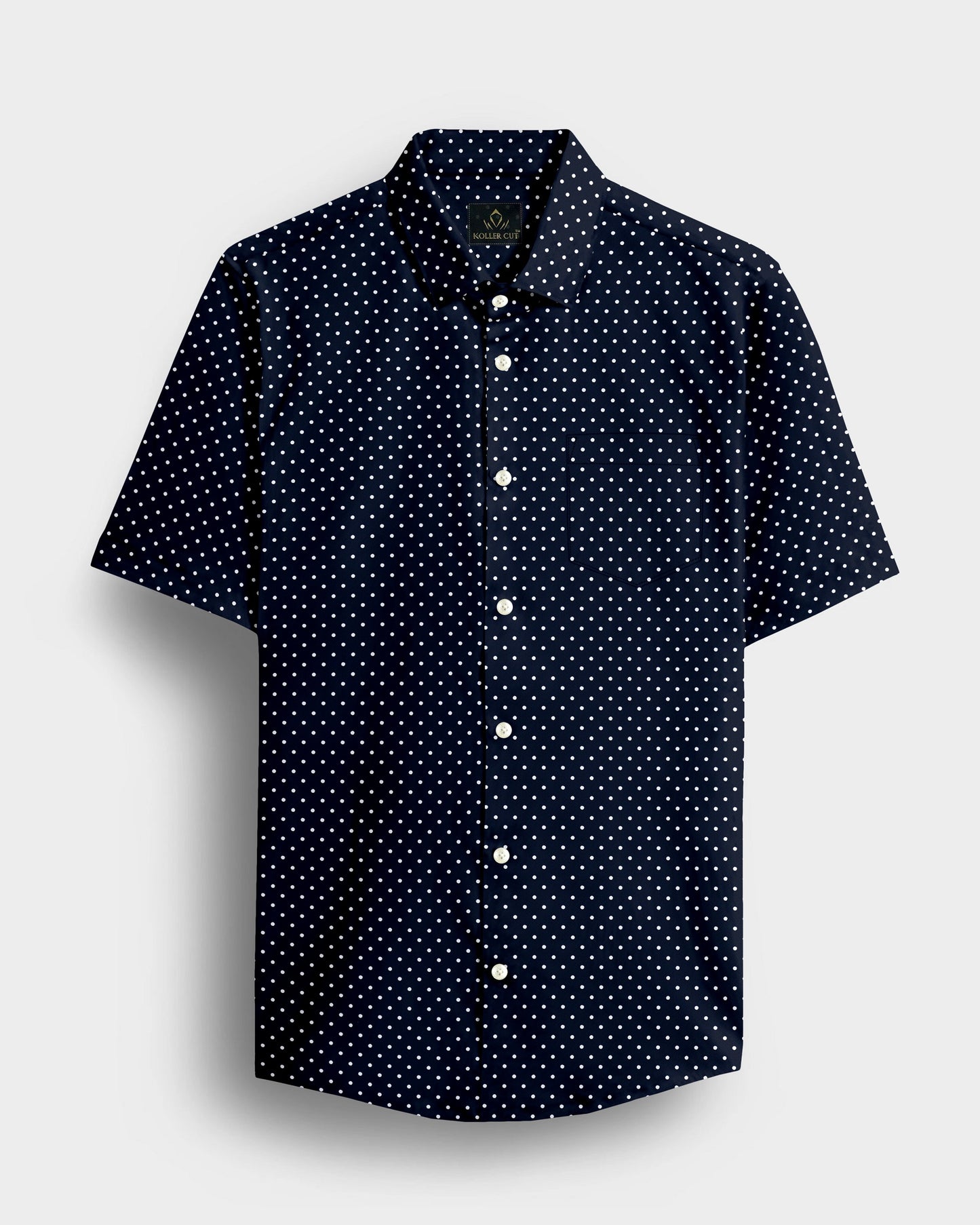 Sodalite Blue and Snow White Polka Dots Printed Cotton Shirt