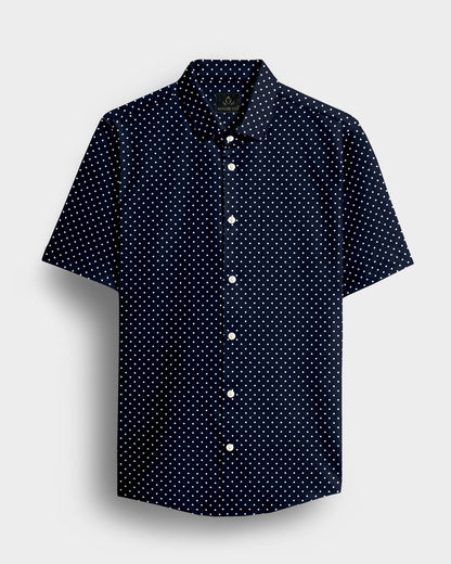 Sodalite Blue and Snow White Polka Dots Printed Cotton Shirt