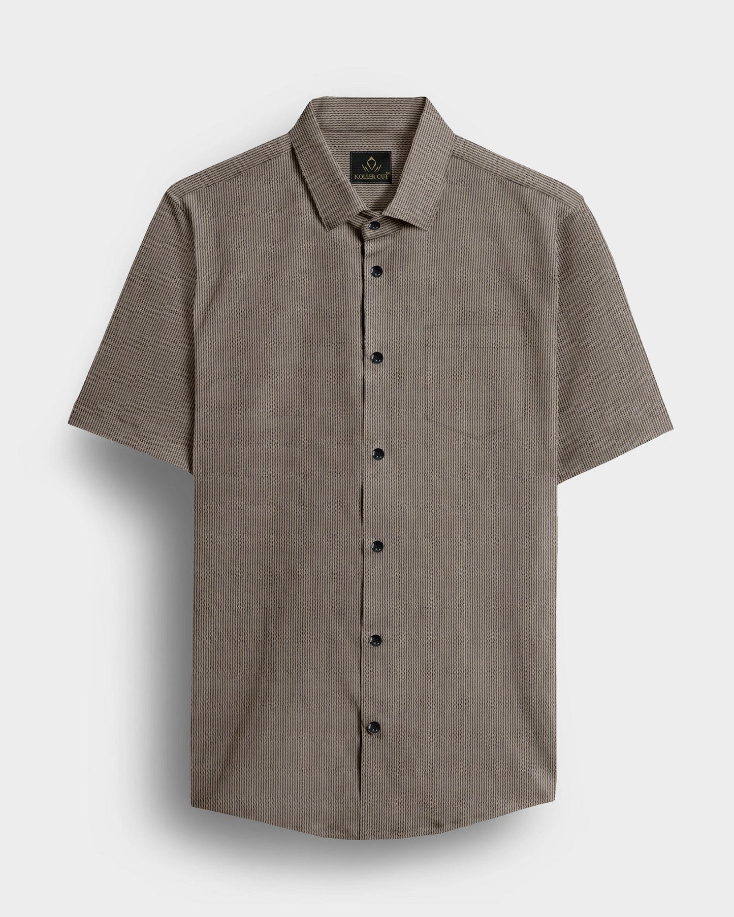Parsnip Beige and Coal Black Herringbone Stripes Oxford Cotton Shirt