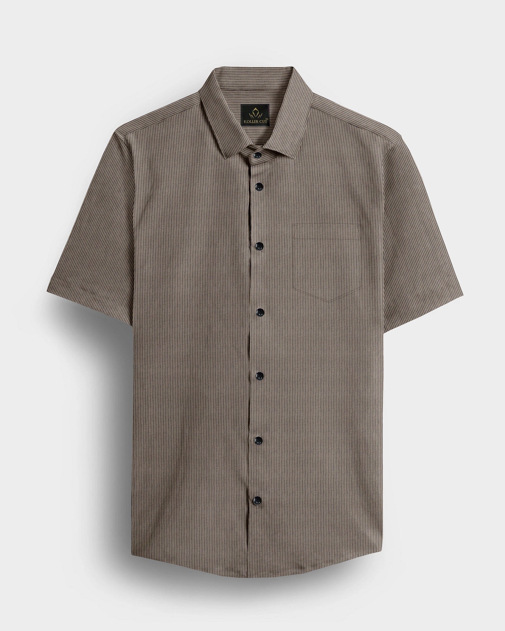 Parsnip Beige and Coal Black Herringbone Stripes Oxford Cotton Shirt