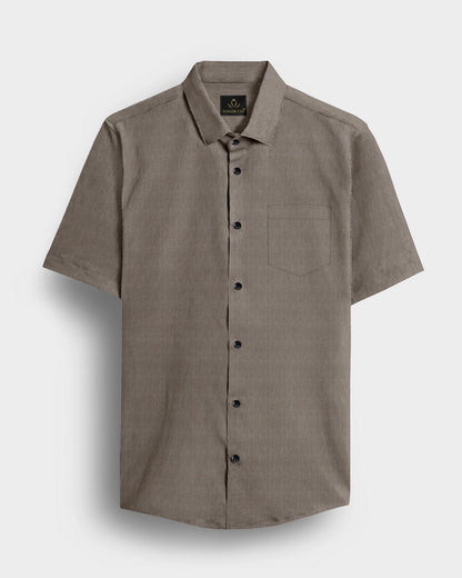 Parsnip Beige and Coal Black Herringbone Stripes Oxford Cotton Shirt