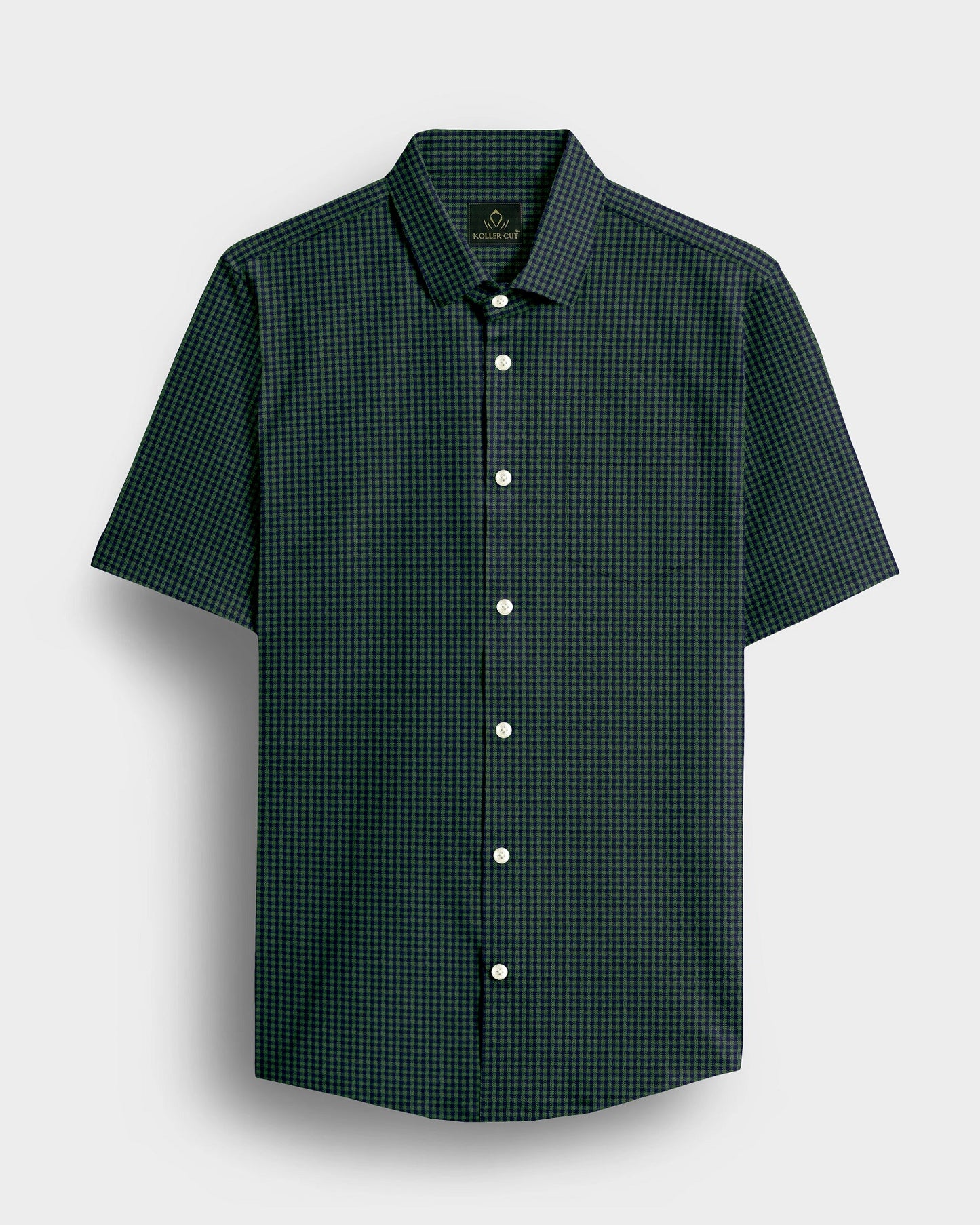 Pine Green and Medieval Blue Gingham Checks Cotton Shirt