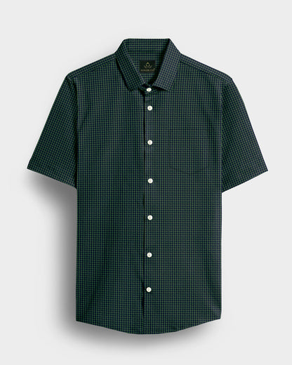 Pine Green and Medieval Blue Gingham Checks Cotton Shirt