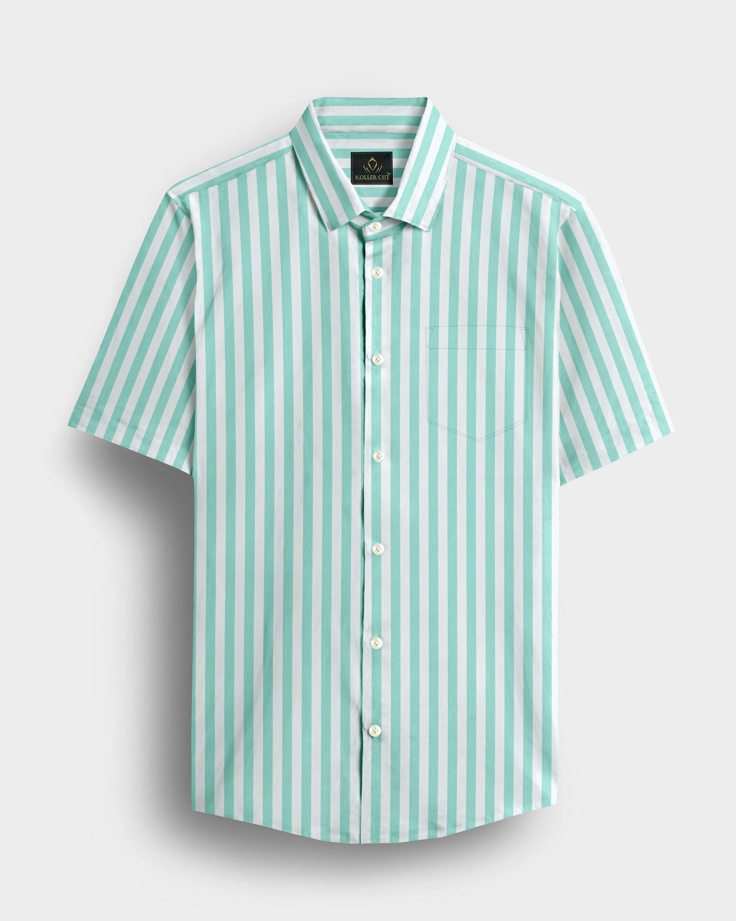White and Turquoise Green Stripes Oxford Cotton Shirt