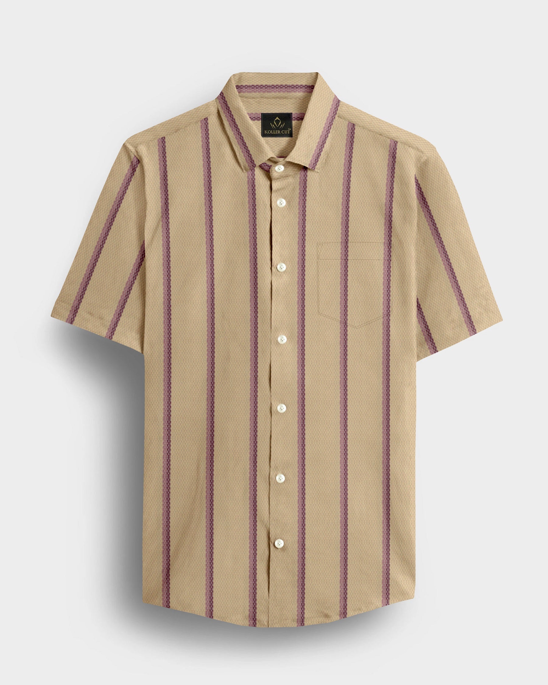 Beige with Millennial Pink and Mellow Mauve Pink Jacquard Stripes Premium Egyptian Giza Cotton Shirt