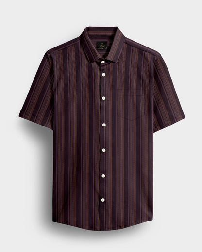 Black With Garnet Red and Beige with Moon White Dash Stripes 2 Ply Giza Cotton Shirt