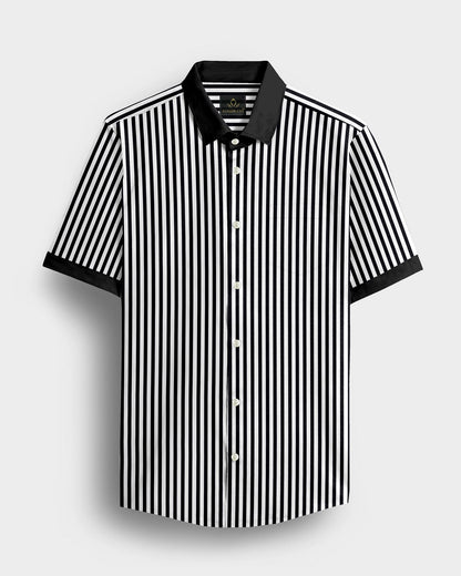 Jet Black and White Candy Stripes Designer Cotton Shirt