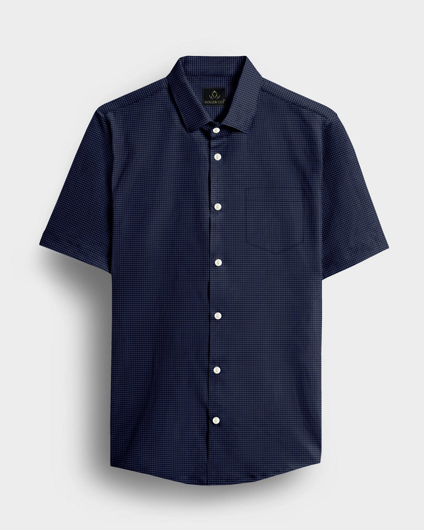 Coronet Blue And Cinder Gray Hounds Tooth Checks 2 Ply Giza Cotton Shirt