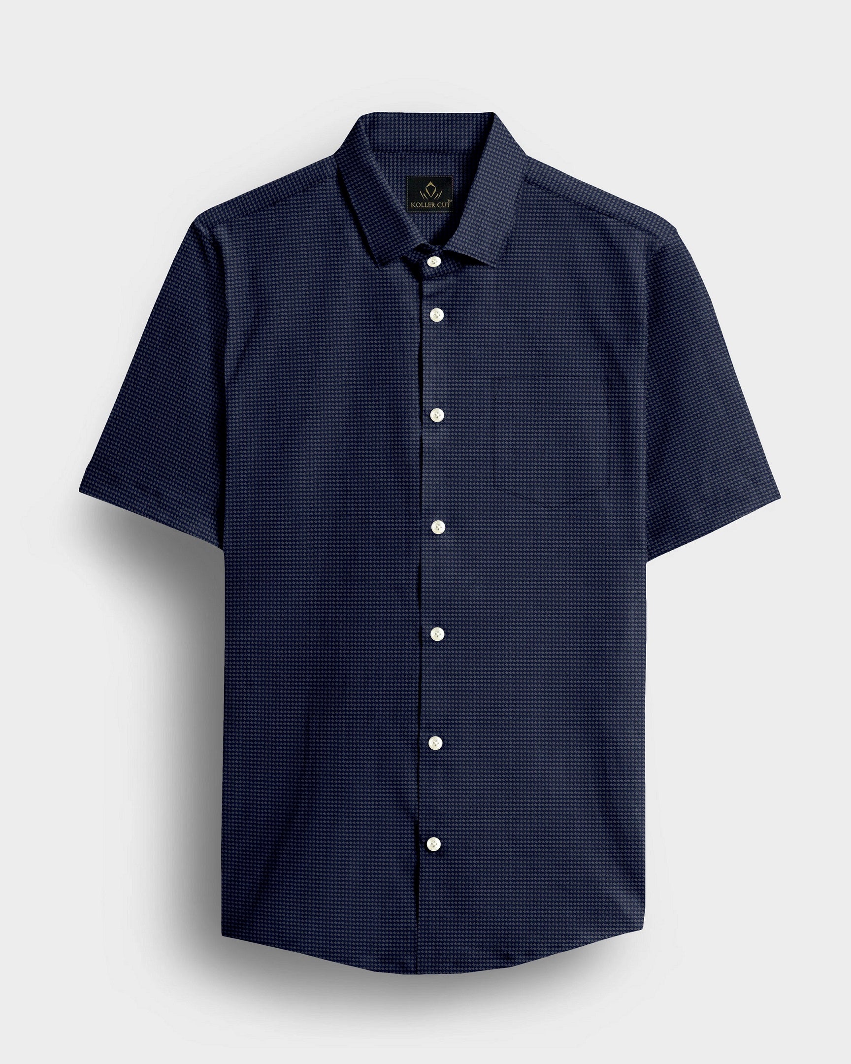 Coronet Blue And Cinder Gray Hounds Tooth Checks 2 Ply Giza Cotton Shirt