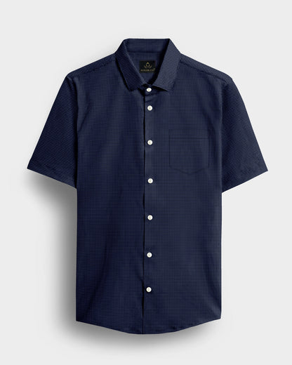 Coronet Blue And Cinder Gray Hounds Tooth Checks 2 Ply Giza Cotton Shirt