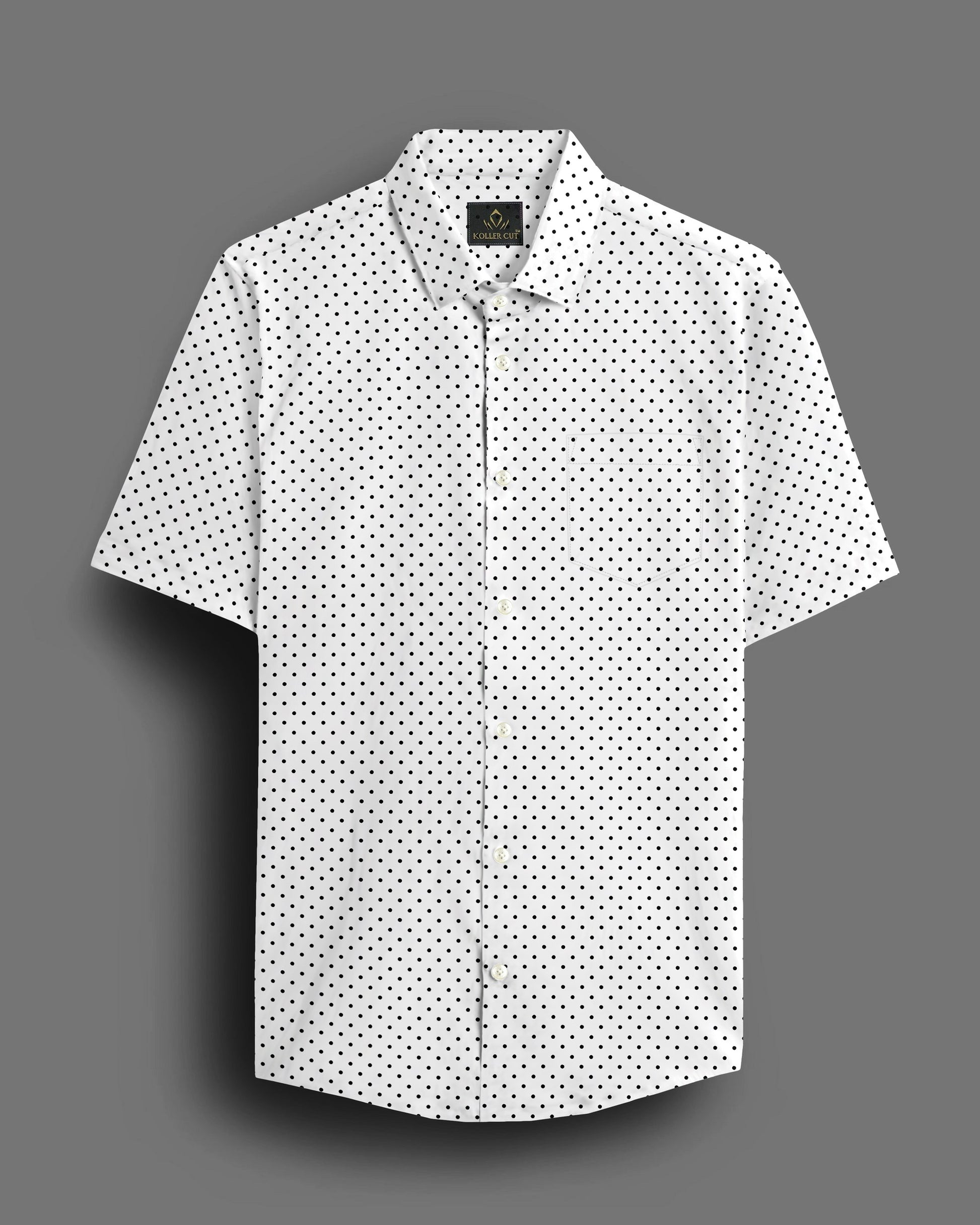 Milk White and Jet Black Polka Dots Printed Cotton Shirt