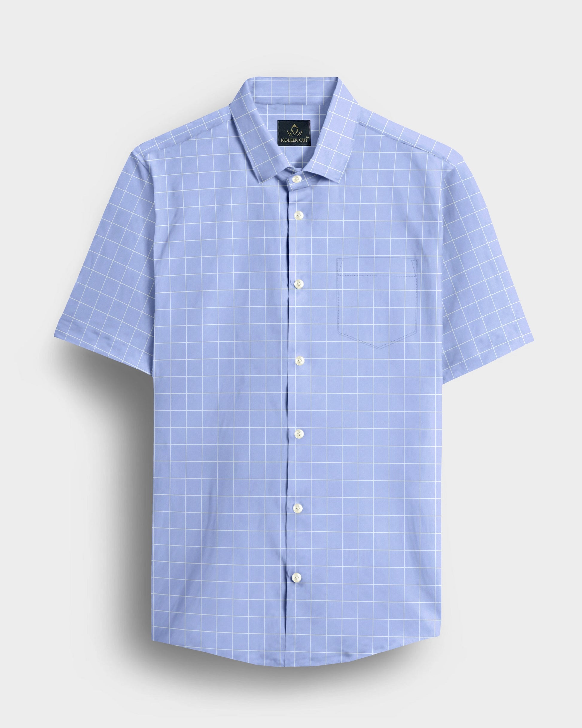 Omphalodes Blue and Salt White Graph Checks Cotton Shirt