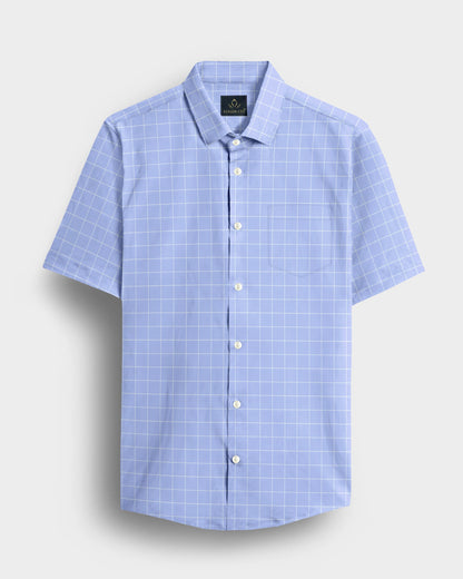 Omphalodes Blue and Salt White Graph Checks Cotton Shirt