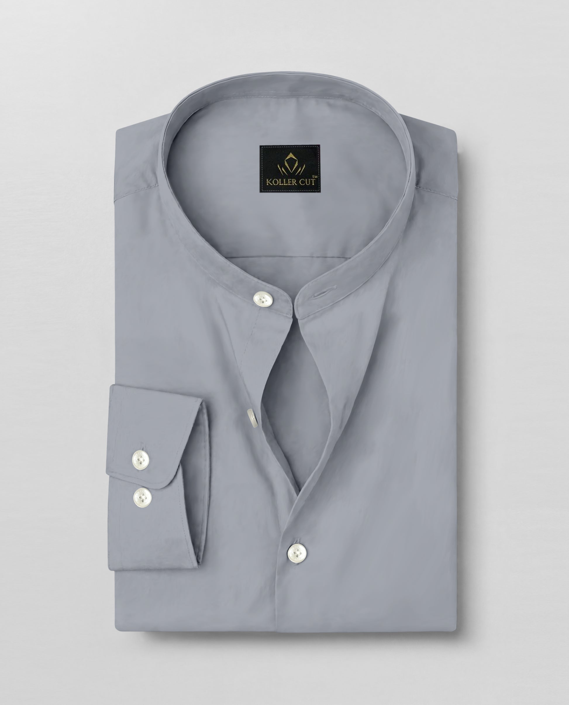 Grey Mandarin Collar Giza Cotton Shirt