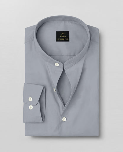 Grey Mandarin Collar Giza Cotton Shirt