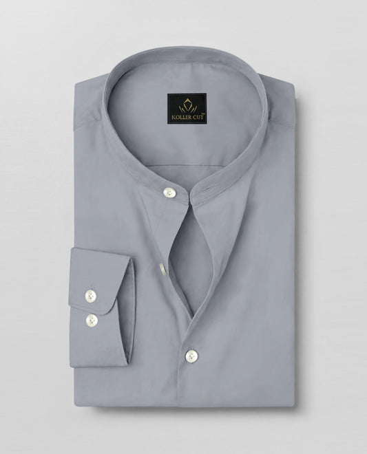 Grey Mandarin Collar Giza Cotton Shirt