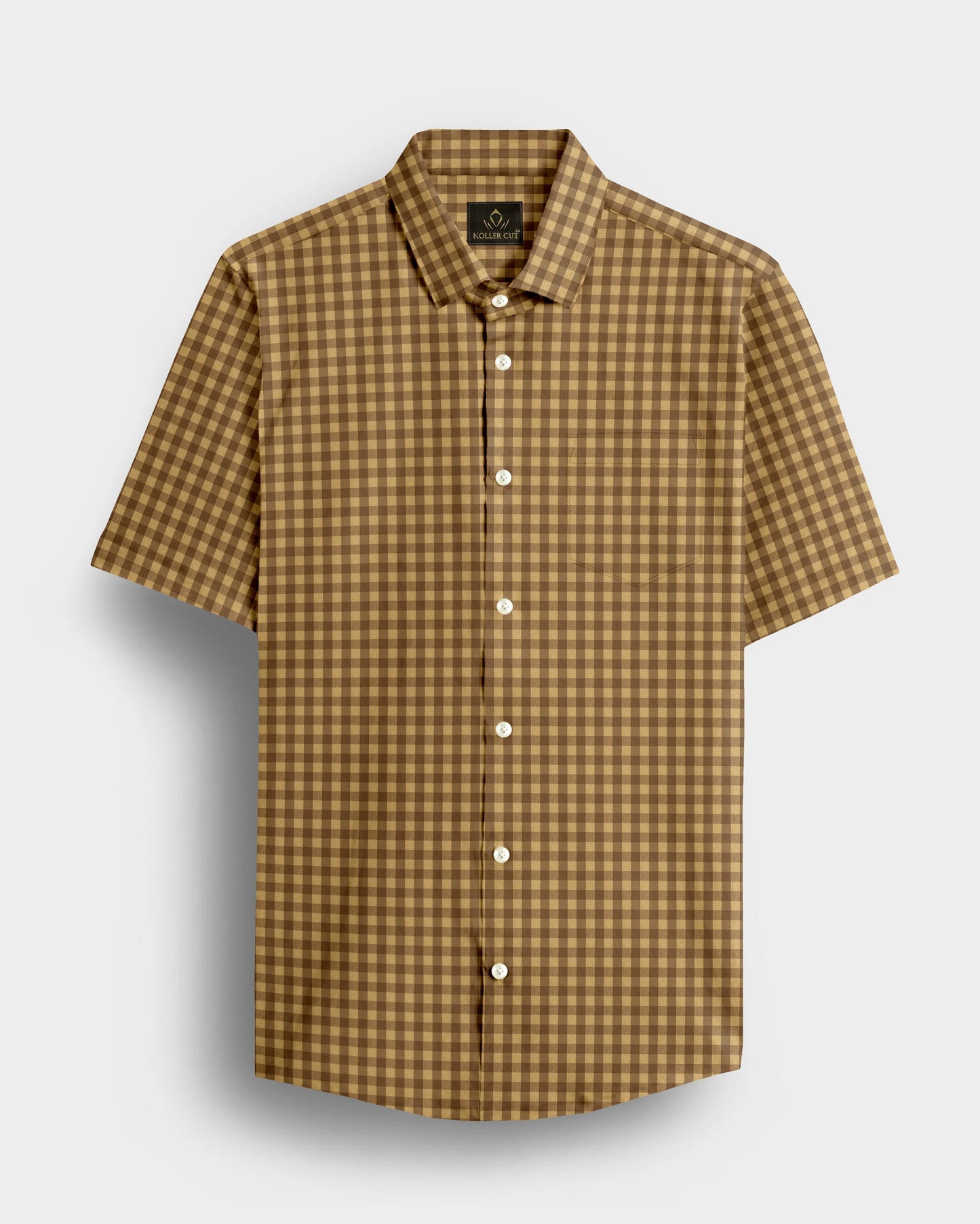 Fenugreek Yellow and Beetle Brown Gingham Checks 2 Ply Cotton Shirt