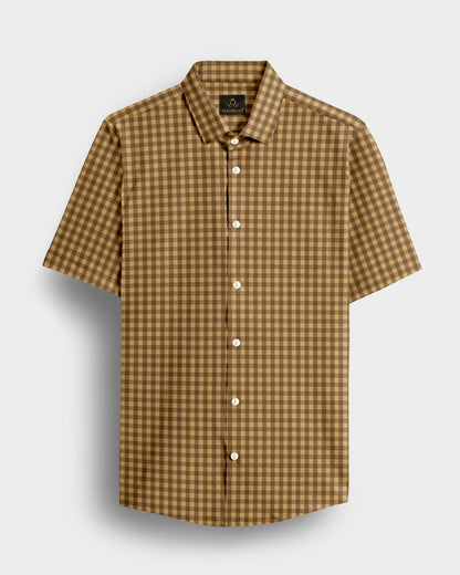 Fenugreek Yellow and Beetle Brown Gingham Checks 2 Ply Cotton Shirt