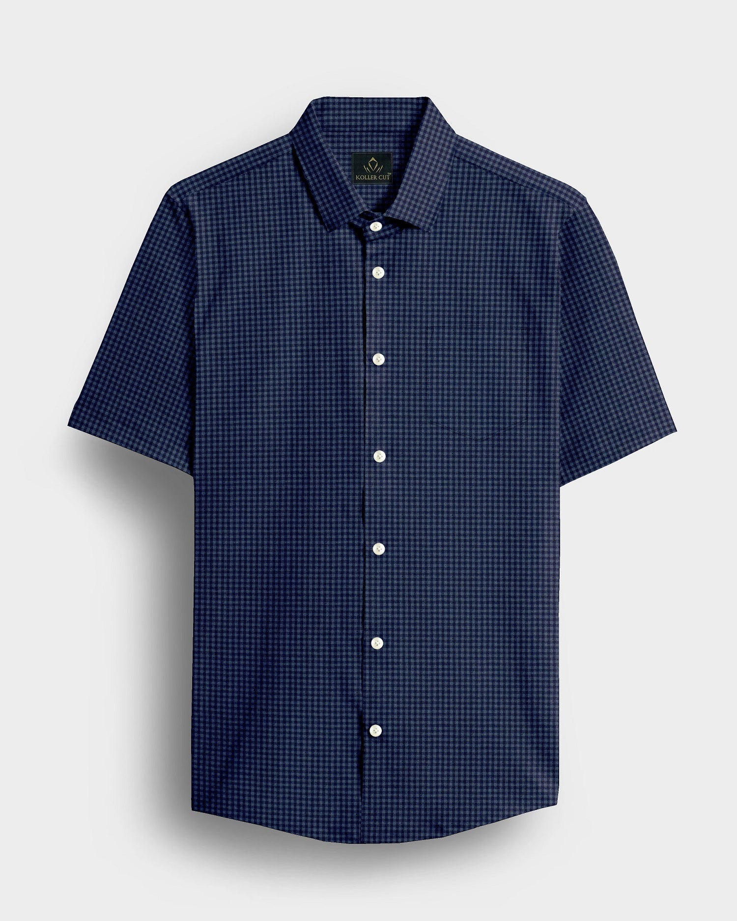 Charcoal Gray and Medieval Blue Gingham Checks Cotton Shirt