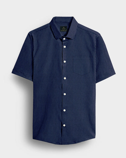 Charcoal Gray and Medieval Blue Gingham Checks Cotton Shirt