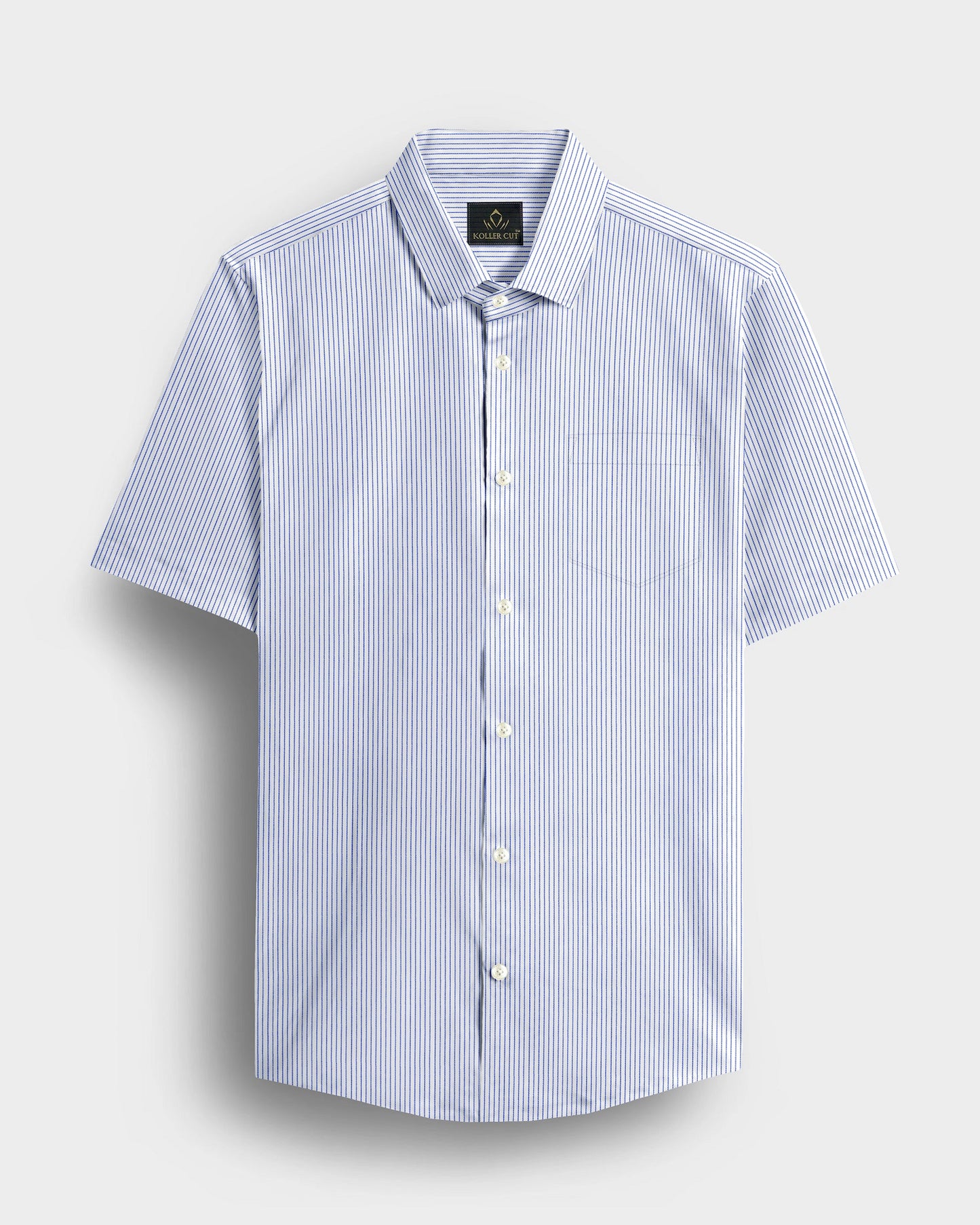 White with Mazarine Blue Stripes Cotton Shirt