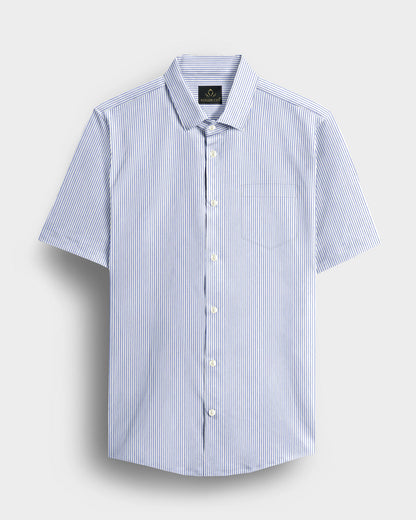 White with Mazarine Blue Stripes Cotton Shirt
