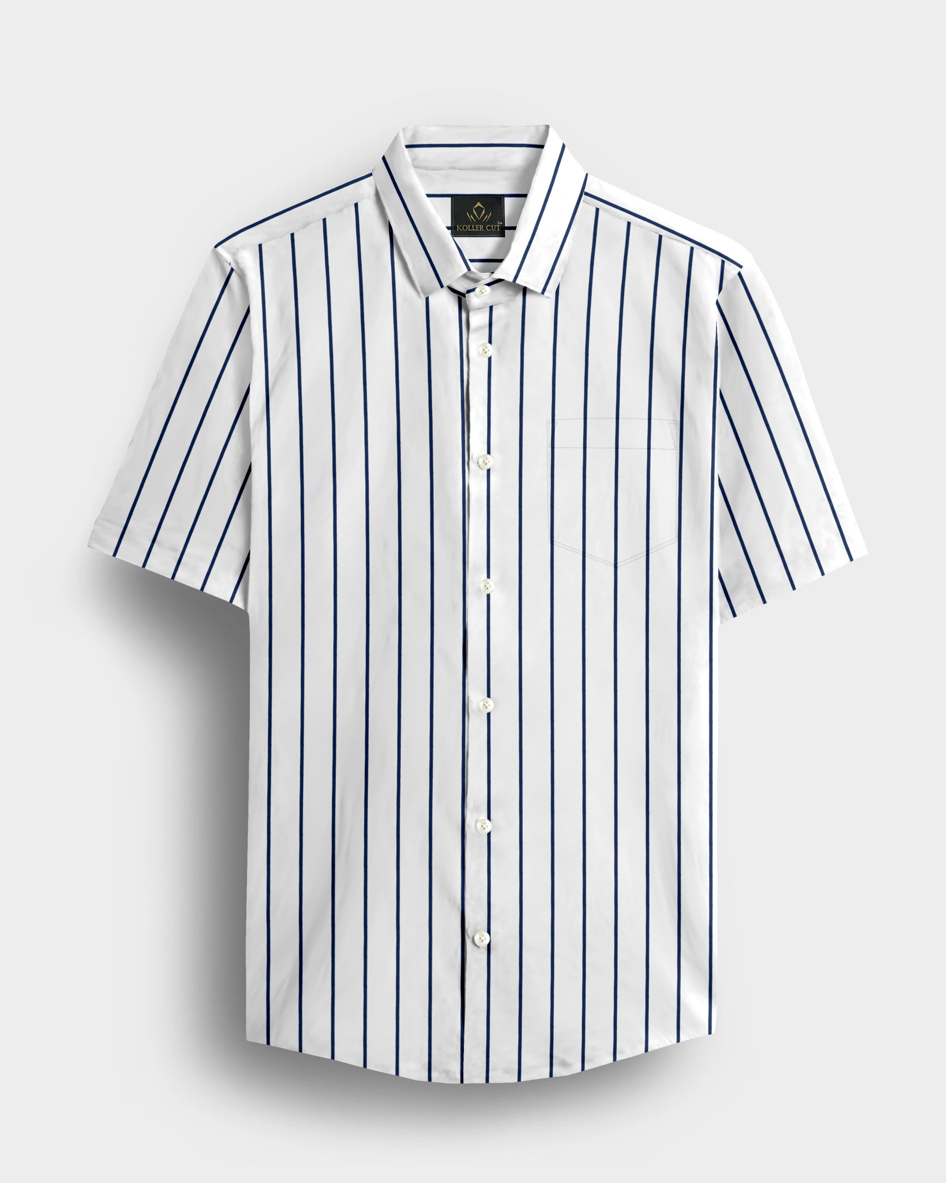 Milk White and Lapis Blue Stripes Cotton Shirt