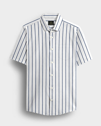 Milk White and Lapis Blue Stripes Cotton Shirt