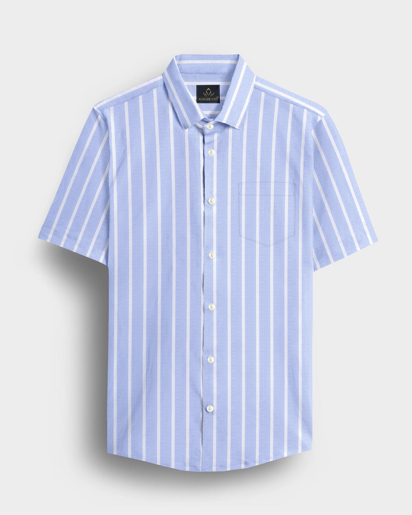 Brunnera Blue and Flash White Chalk Stripes Oxford Cotton Shirt