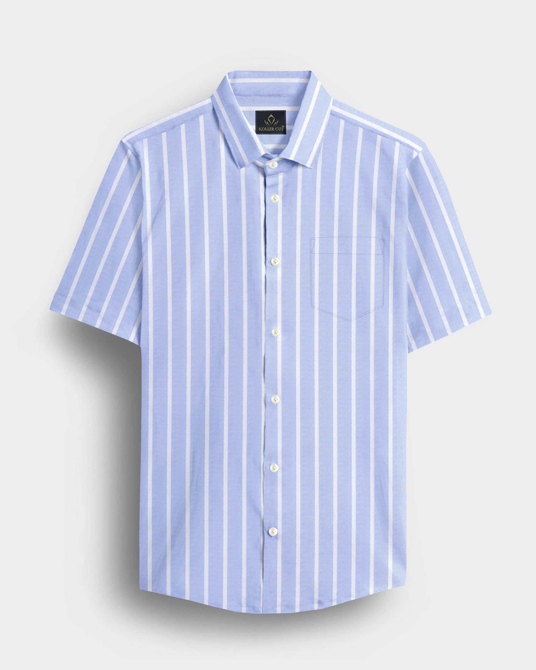 Brunnera Blue and Flash White Chalk Stripes Oxford Cotton Shirt