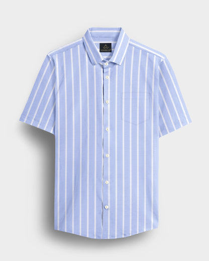 Brunnera Blue and Flash White Chalk Stripes Oxford Cotton Shirt