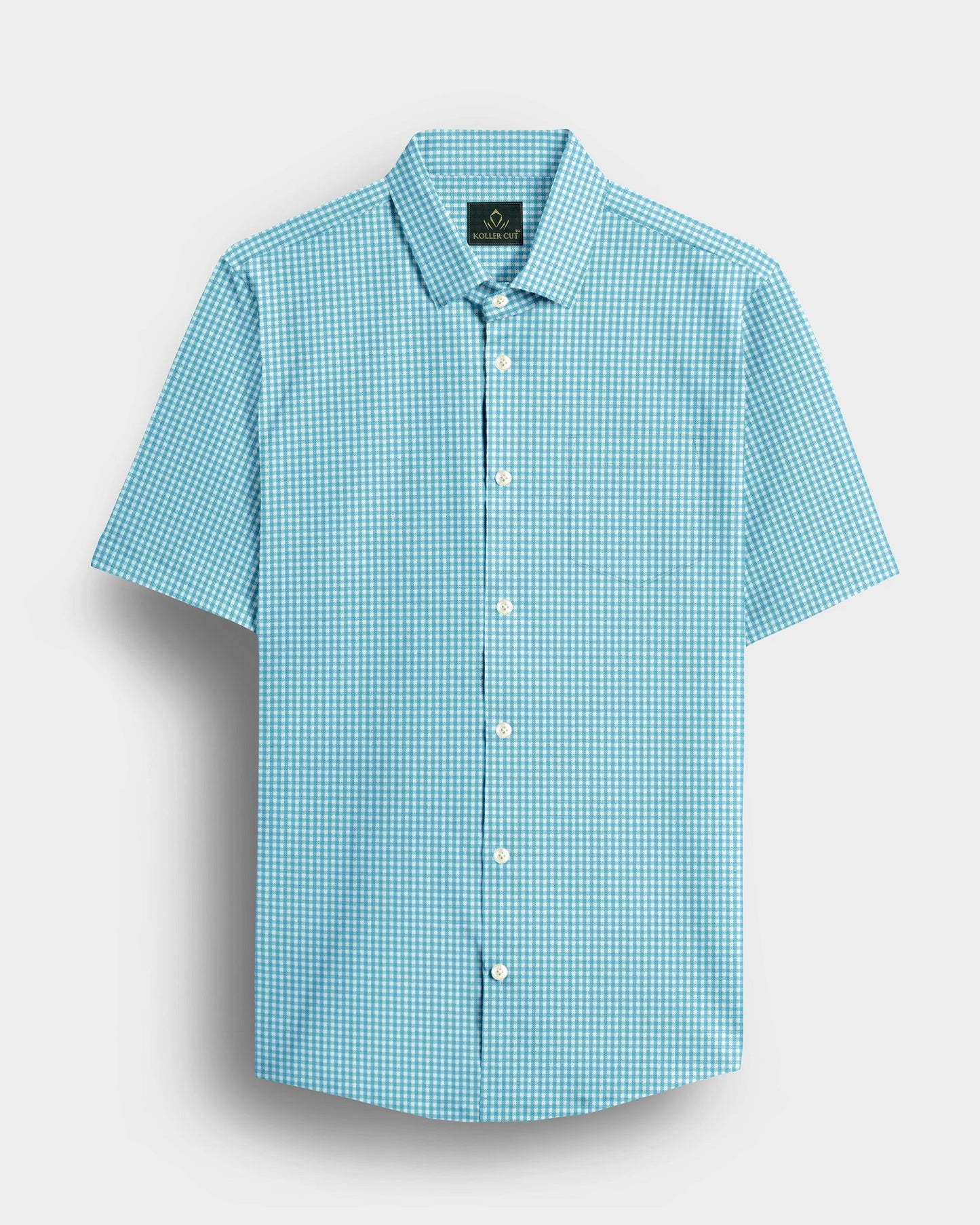 Aqua Blue and Porcelain White Gingham Checks Cotton Shirt