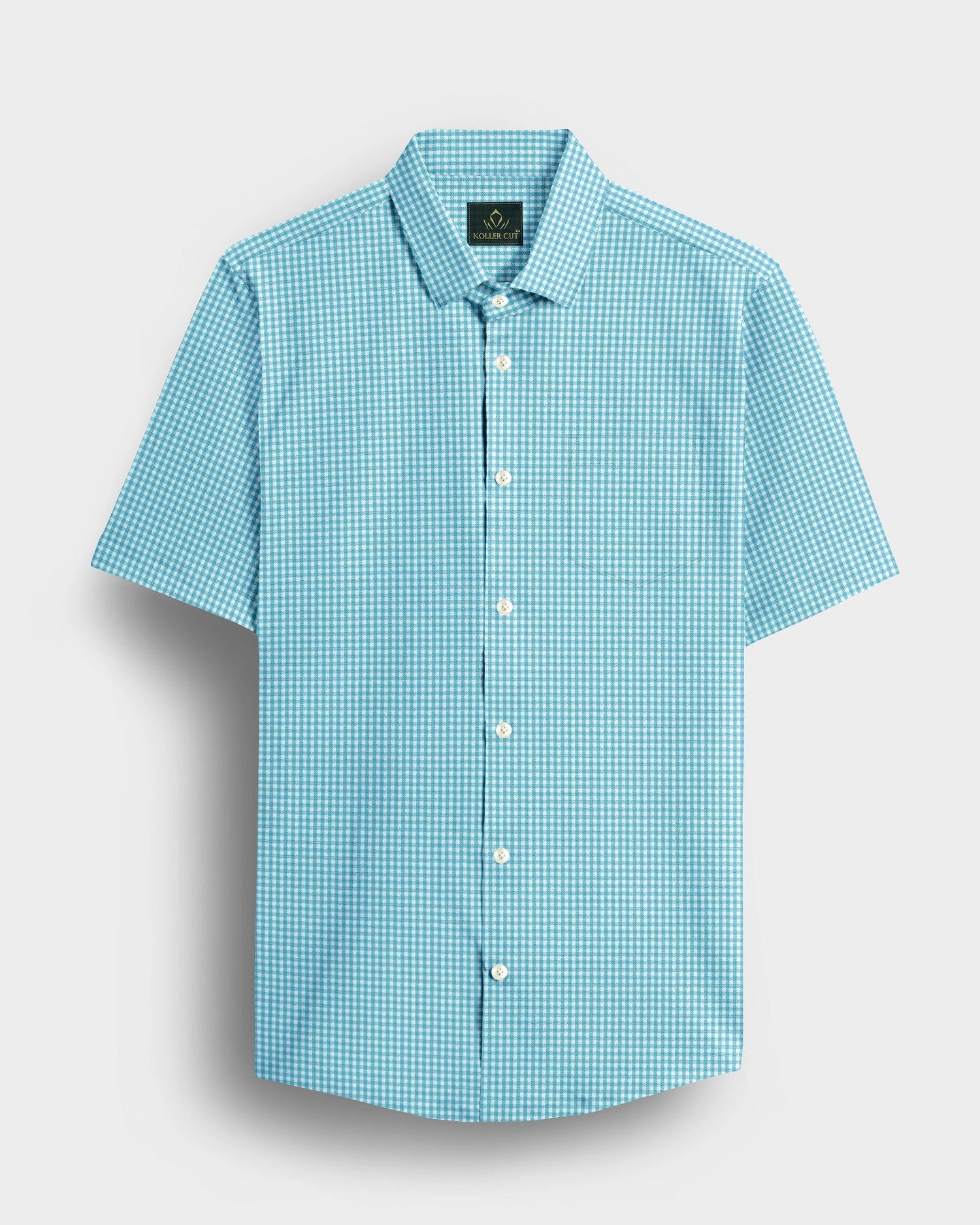 Aqua Blue and Porcelain White Gingham Checks Cotton Shirt